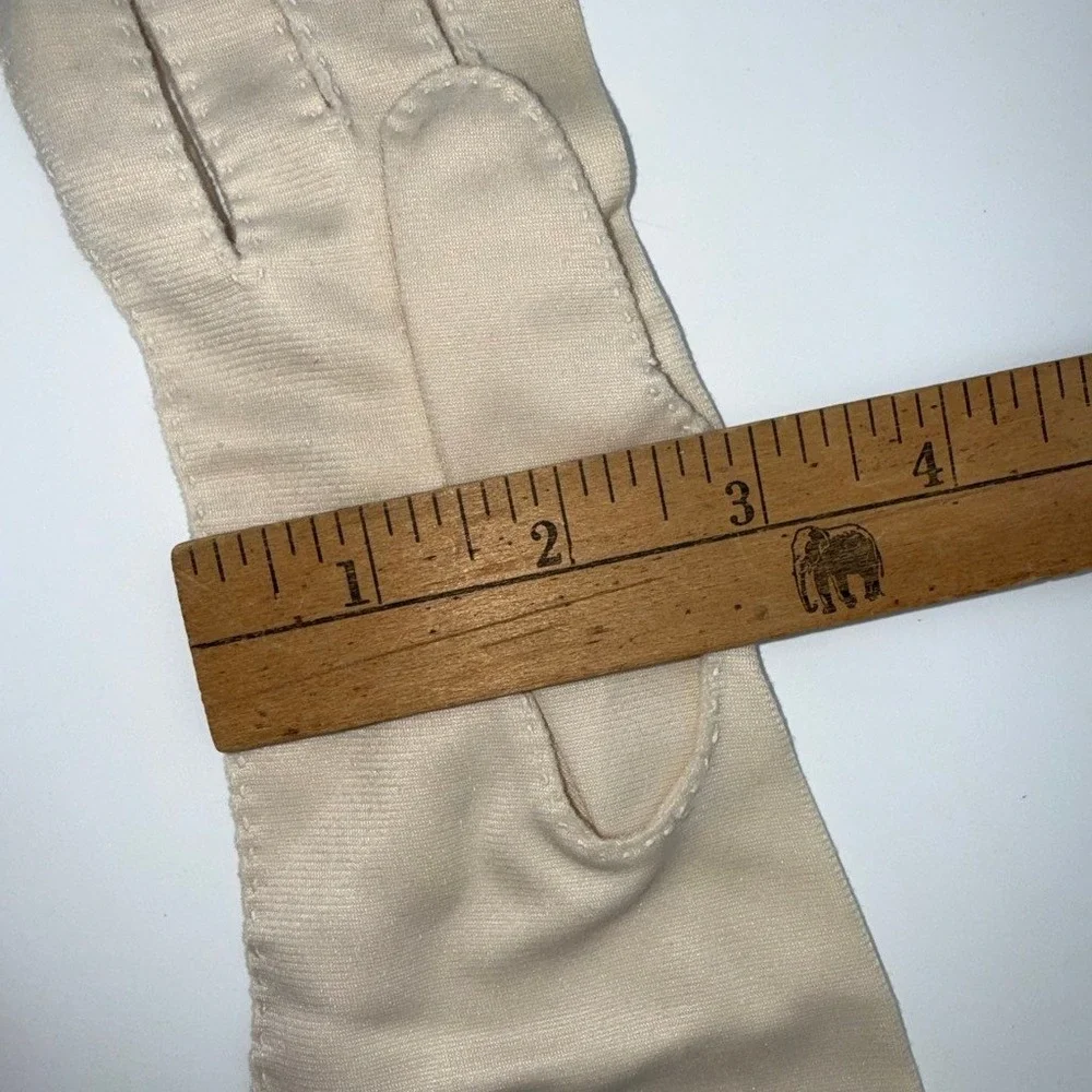 Vintage Van Raalte Ivory Cotton‎ Jersey Dress Gloves Mid Forearm 1950s 13